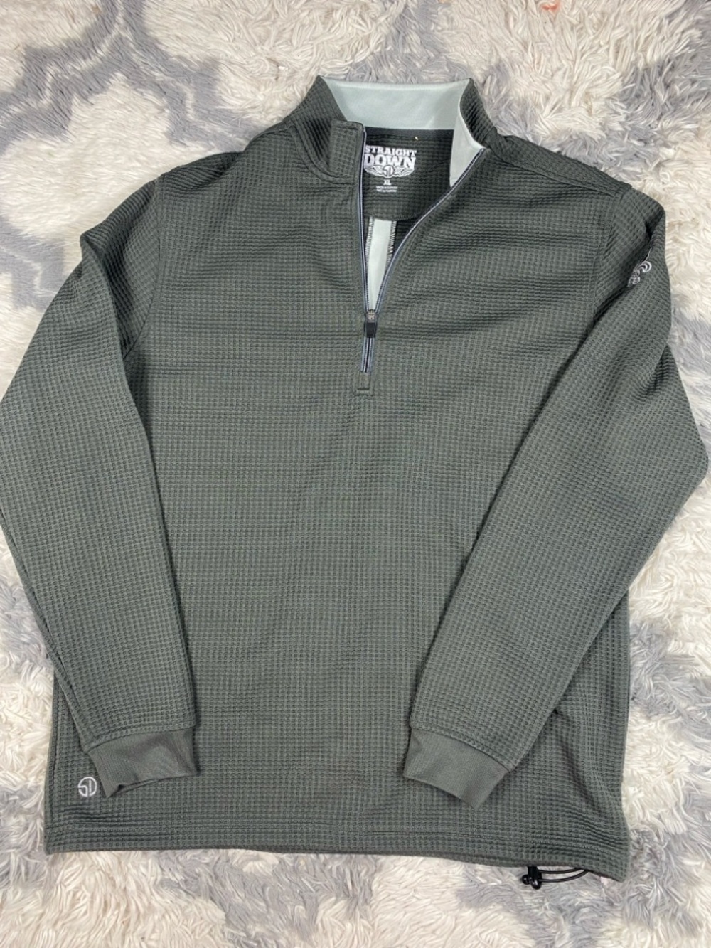 Straight Down 1/4 Zip Pullover Men XL  Green Mini Waffle  Knit Performance